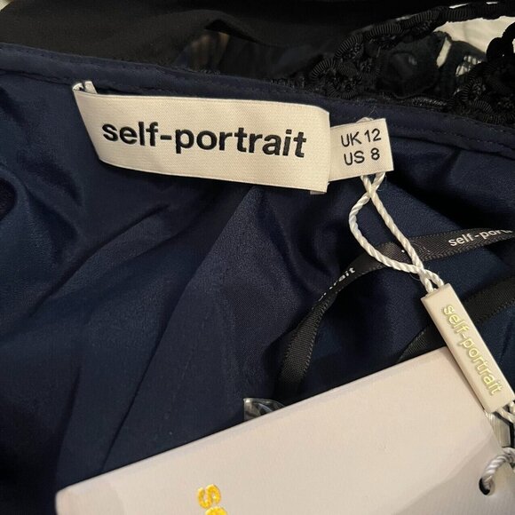 NWT Self Portrait Navy 3D Cold Shoulder Floral Guipure LACE Mini Dress Sz 8 - Picture 6 of 14